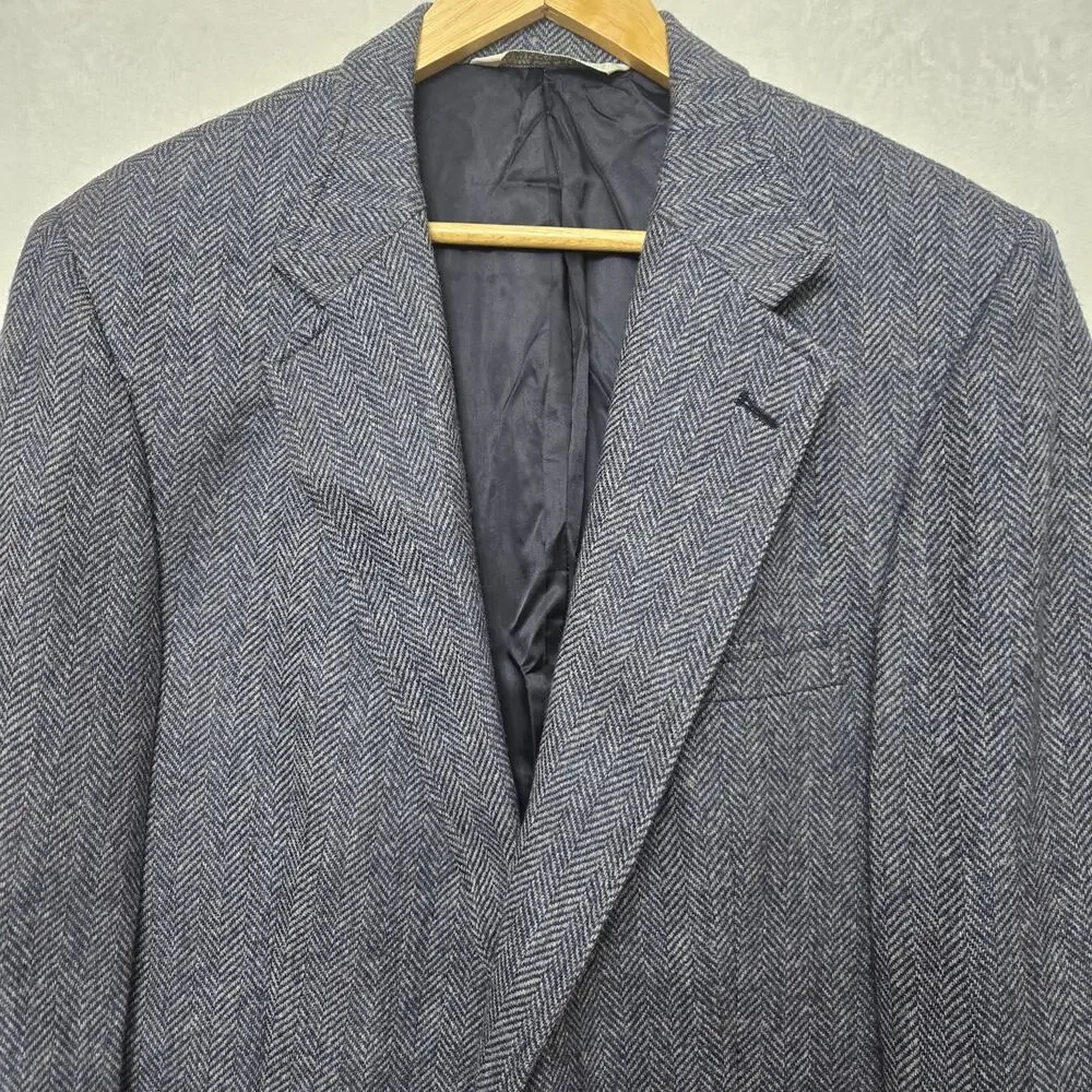 Lands End Mens Vintage USA Classic Tweed Wool Herringbone Blazer Sport Coat 43R